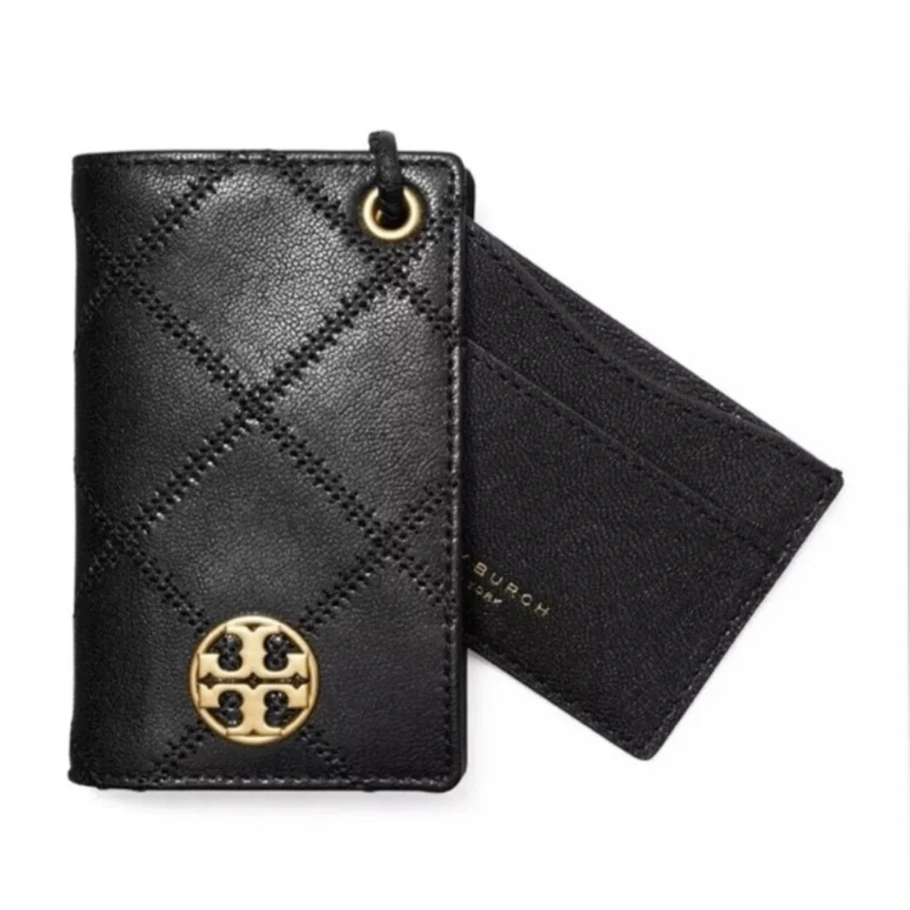 Tory Burch Black Quilted Card Holder Lanyard